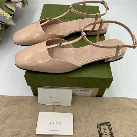 Women’s Gucci, T-strap, patent leather GG ballet flats size 39 made in Italy - Picture 5 of 8